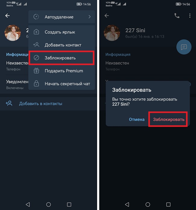 блокировка пользователя в тг